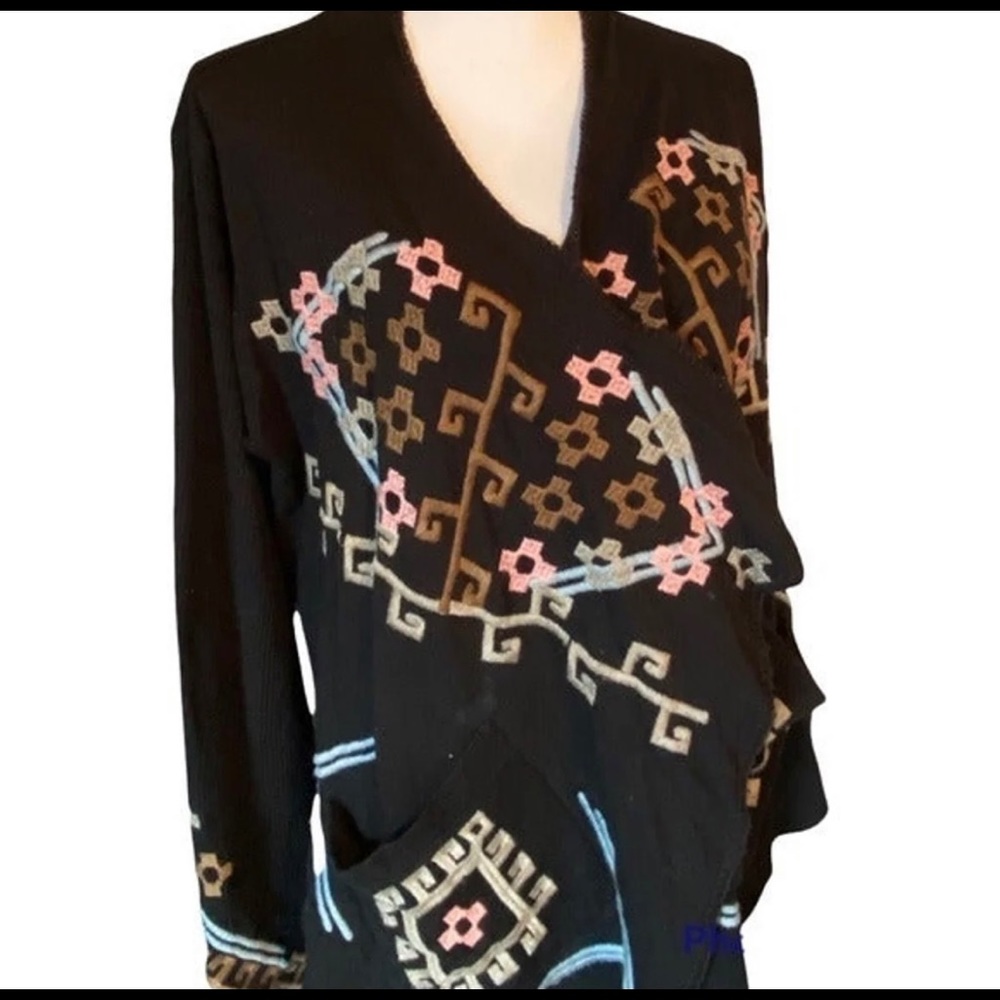 SOLD - Johnny Was Biya Fully Embroidered Short Duster Wrap Sweater Medium